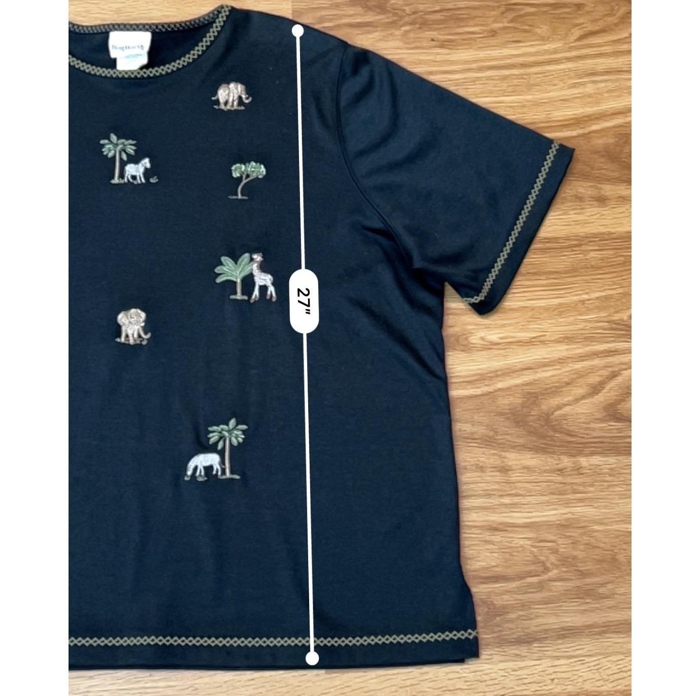 BonWorth Safari Top Womens XL Black Embroidered Animals Relaxed Vintage Coastal