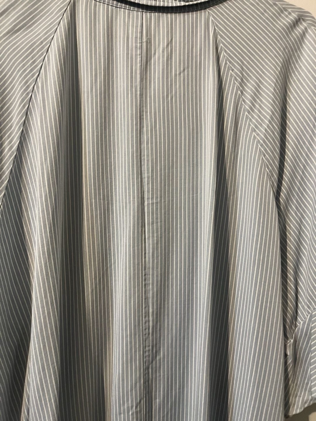Striped Button-Up High-Low Tunic with Ruffle Sleeves 009-169