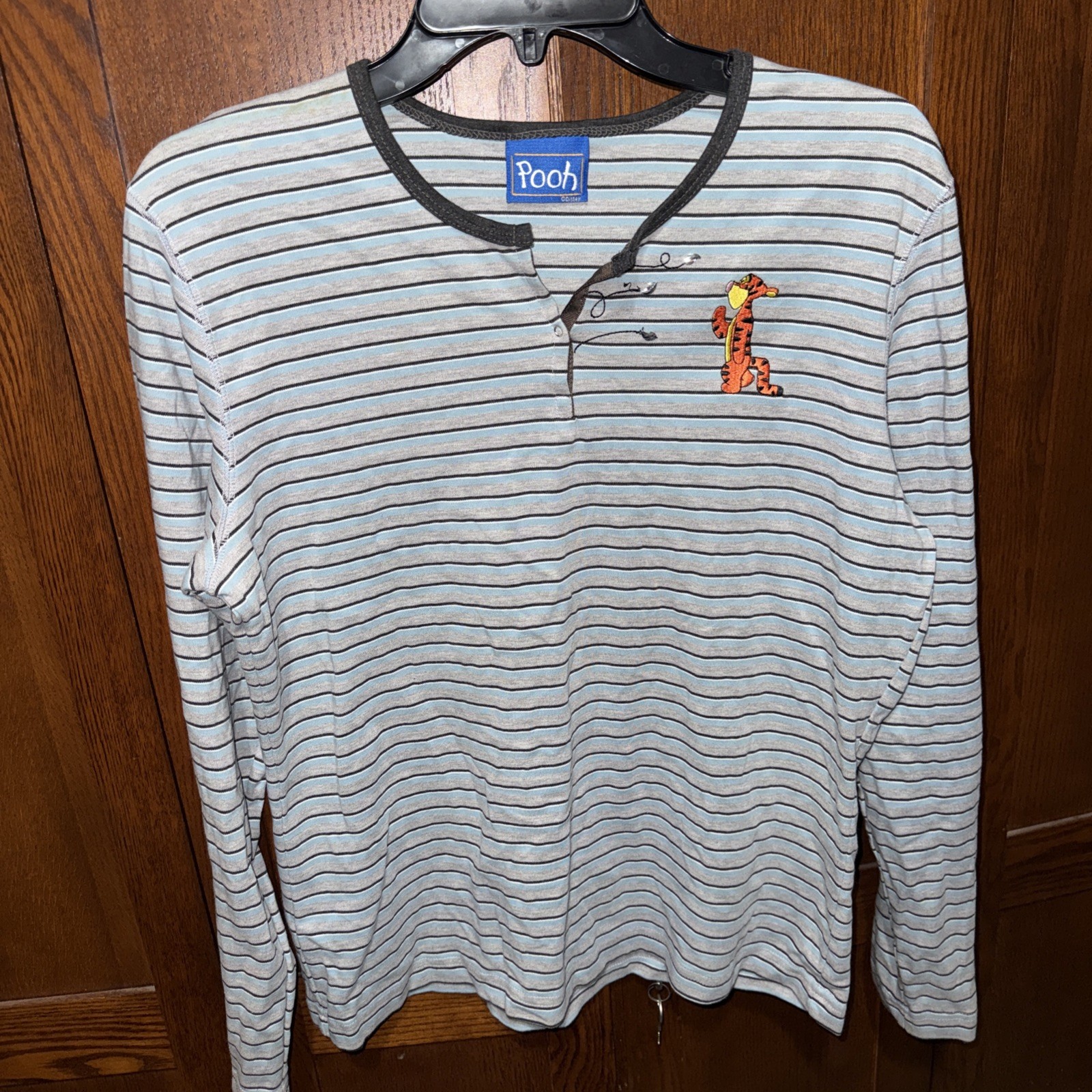 Vintage Winnie The Pooh Henley Striped Long Sleeve With Tigger Embroidery