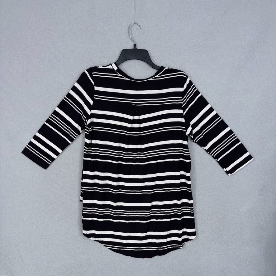 Latched Mama Top Womens Medium Black Striped Nursing Maternity 3/4 Sleeve Casual