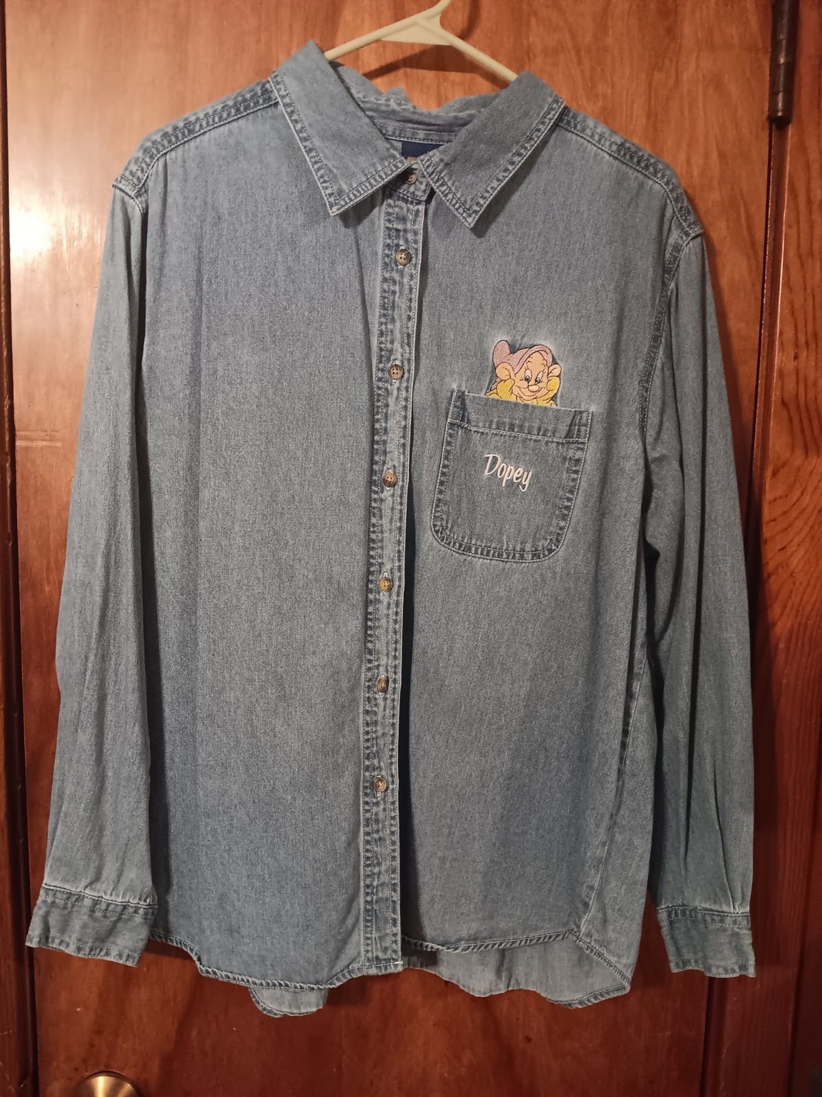 Disney Store Women Dopey Denim Jean Button Up Long Sleeve Shirt (18W/20W)