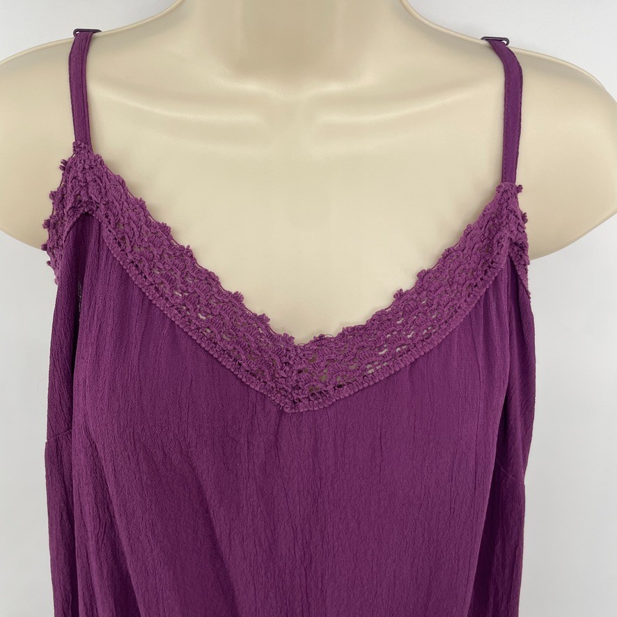 Vtg Y2K Cami Top M Crepe Purple Fairy Grunge Whimsigoth Boho Lace Velvet Trim