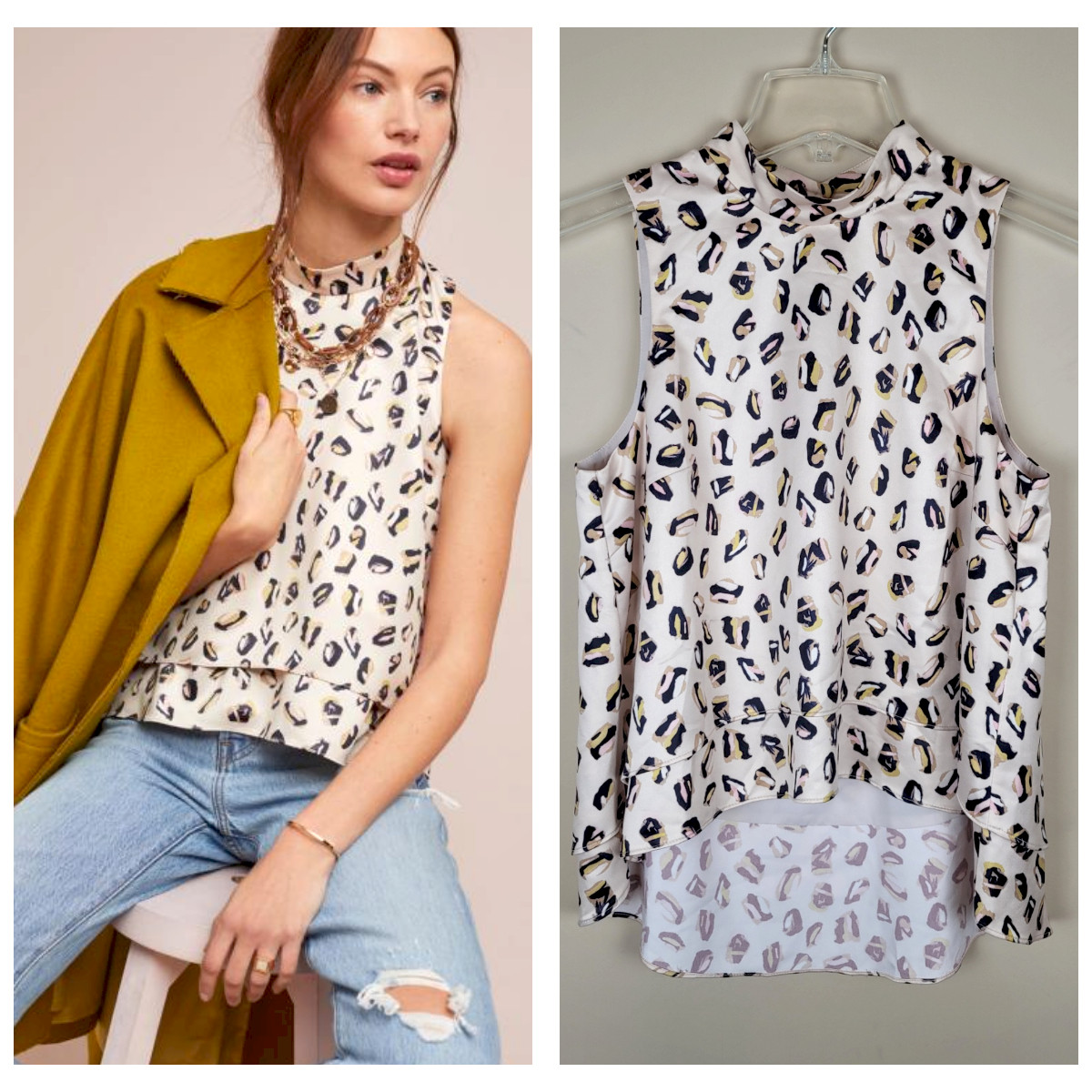 Anthropologie Hutch Size S Lindsey Tiered Sleeveless Blouse Neutral Motif Cream