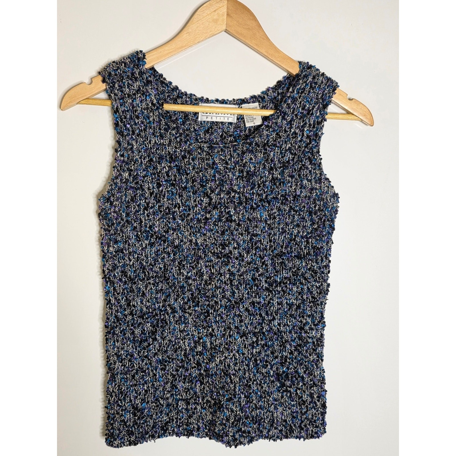 Gianni Petite Blue Speckled Knit tank top Size Small Stretchy layering