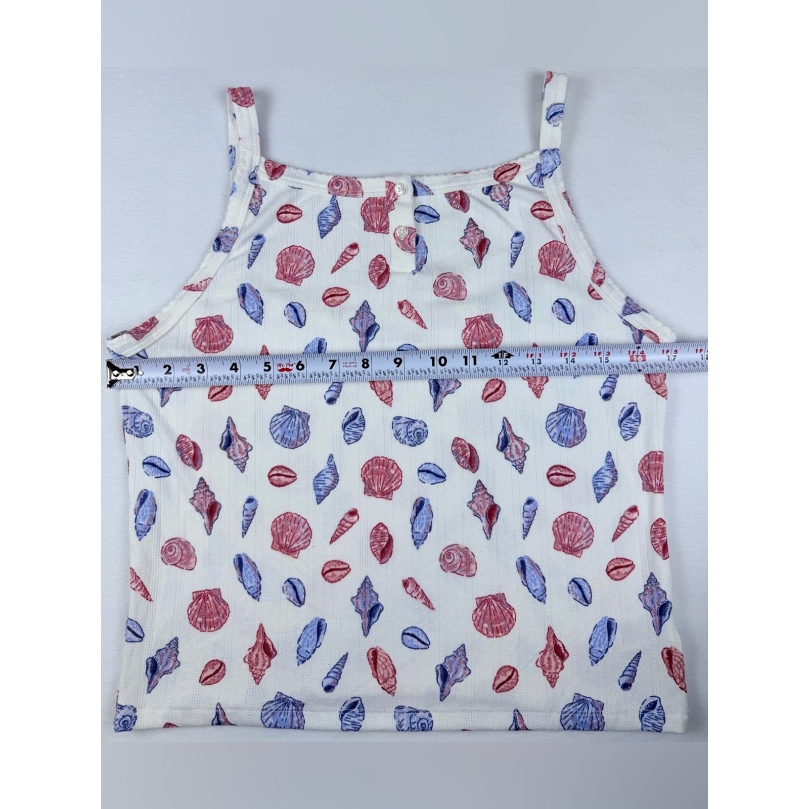 Sincerely Jules White Seashell Print Ribbed Tank Top Button Detail Size Large L