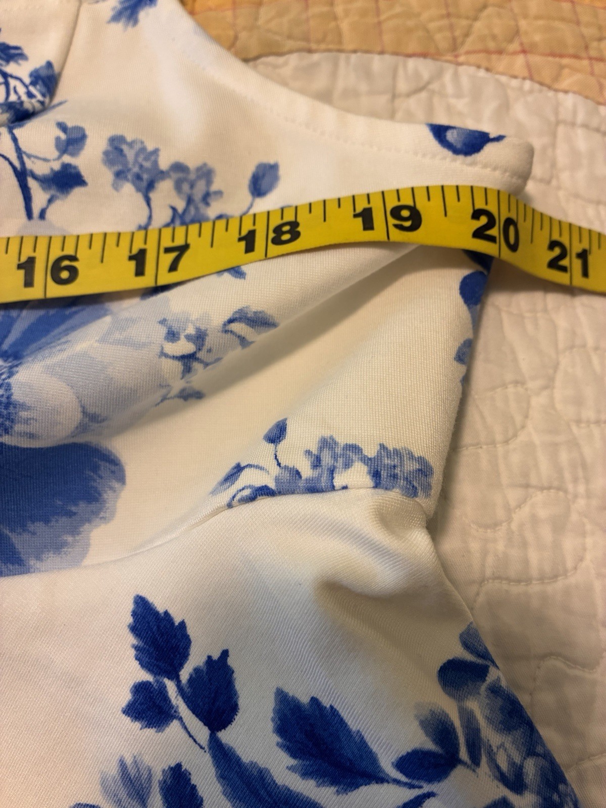 Anthropologie Maeve size XL square neck peplum top blue & white floral toile