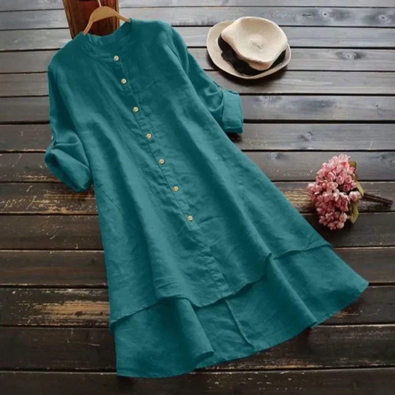 Amazon Ebay New Solid Color Women’s Long Sleeve Cotton Linen Shirt With.