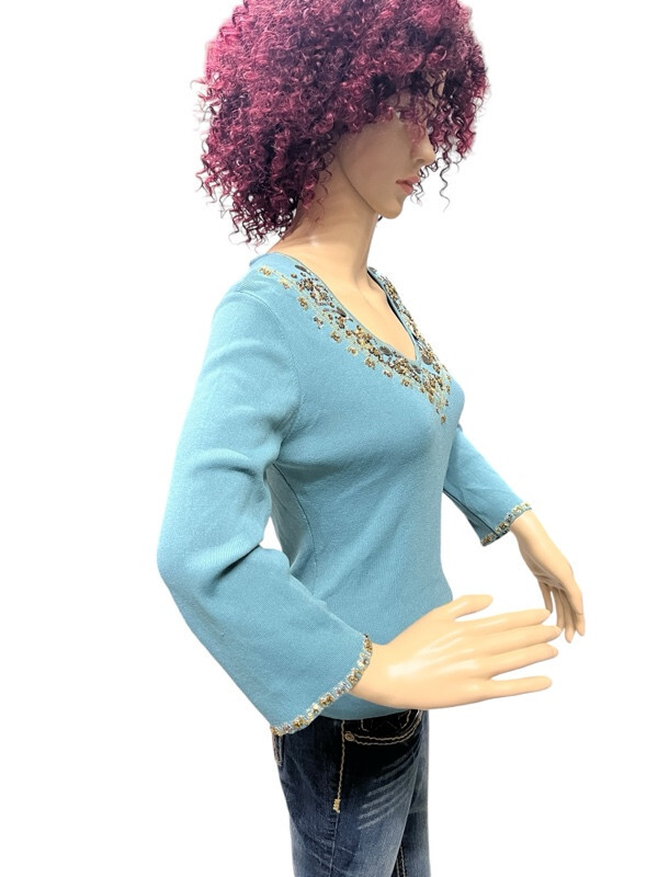 Joseph A Embellished 3/4 Sleeve Top Shirt Womens Size Medium