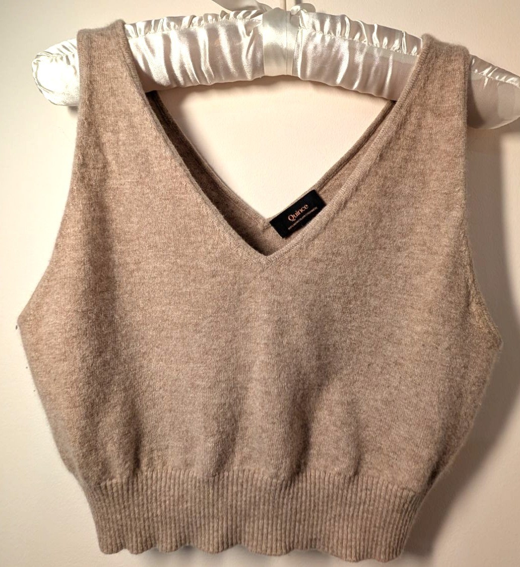 NEW Quince Mongolian Cashmere 2.0 Cropped Tank Top Oatmeal, Size Large