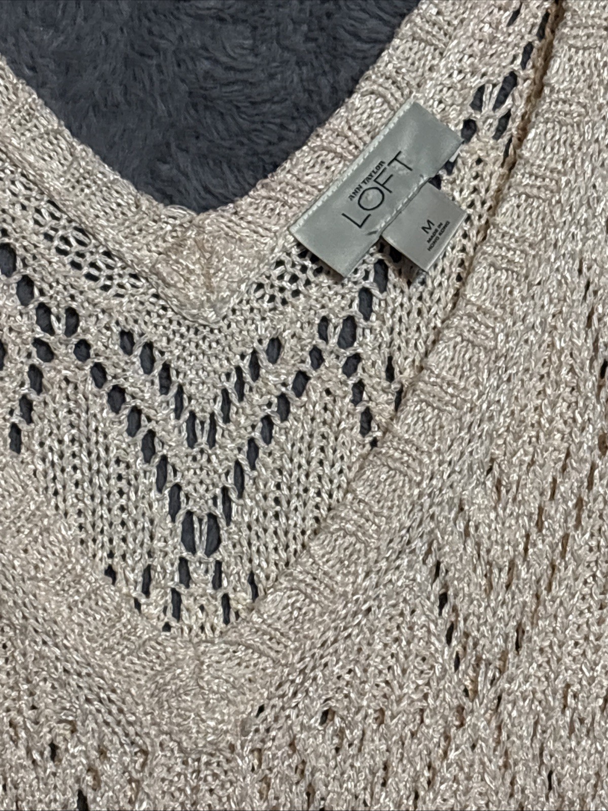 ANN TAYLOR LOFT Women’s sz Medium Cream Crochet Knit Sleeveless Tunic Top Beach