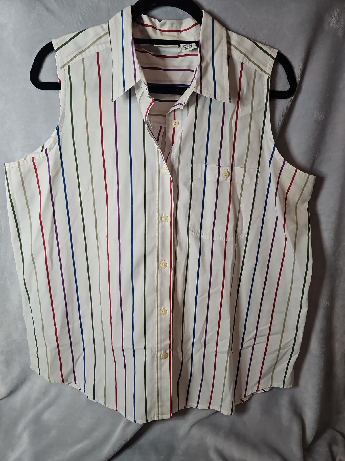 Classic Elements White & Rainbow Stripes Button Front Sleeveless Blouse Size L