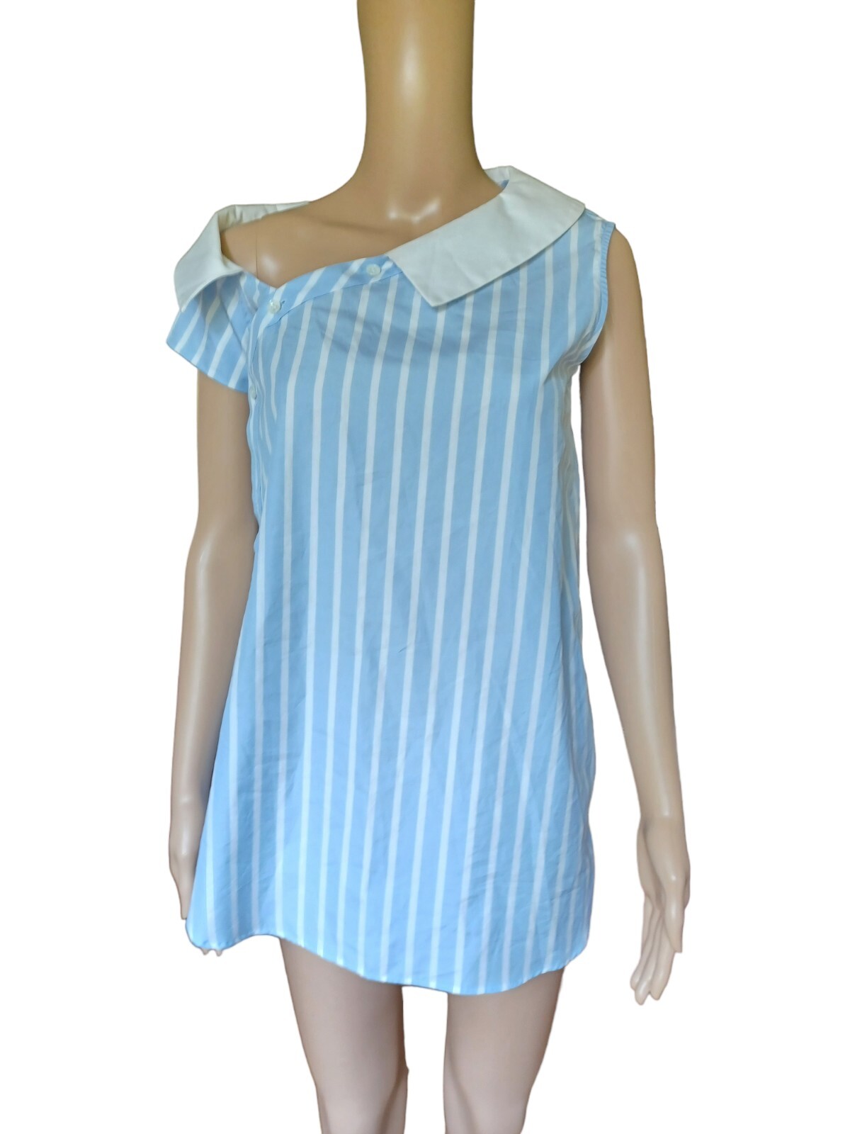 Monographie Womens Asymmetric One Shoulder V Neck Top Blue Striped Size XS