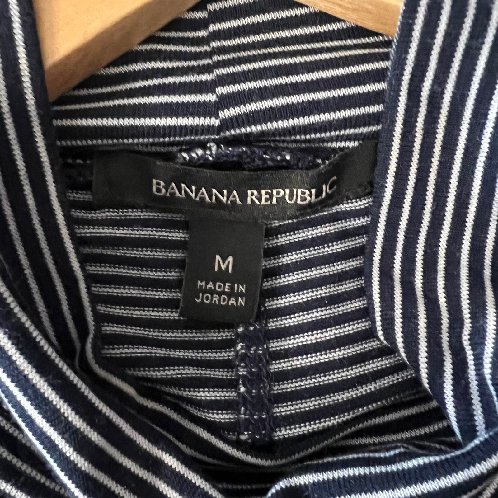 Banana Republic Womens Medium Blue Striped Mock Neck Long Sleeve Knit Top M
