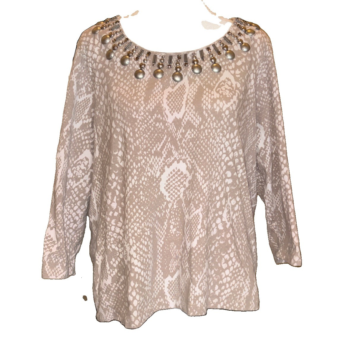 Ruby Road Women’s 1X Tunic Top with Snake print and Silver Embellishment