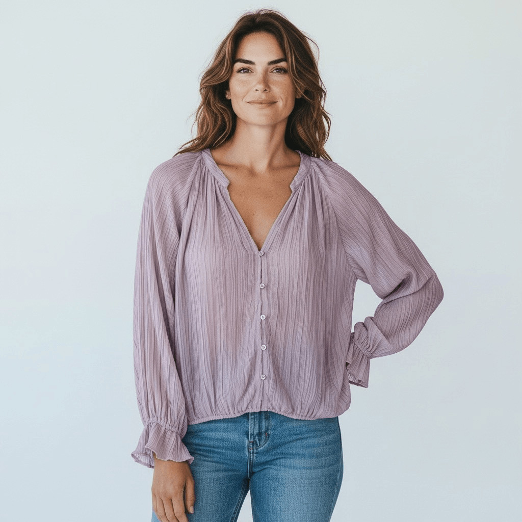 Ramy Brook New York Crinkle Pleated Blouse Lavender Size Small Flowy