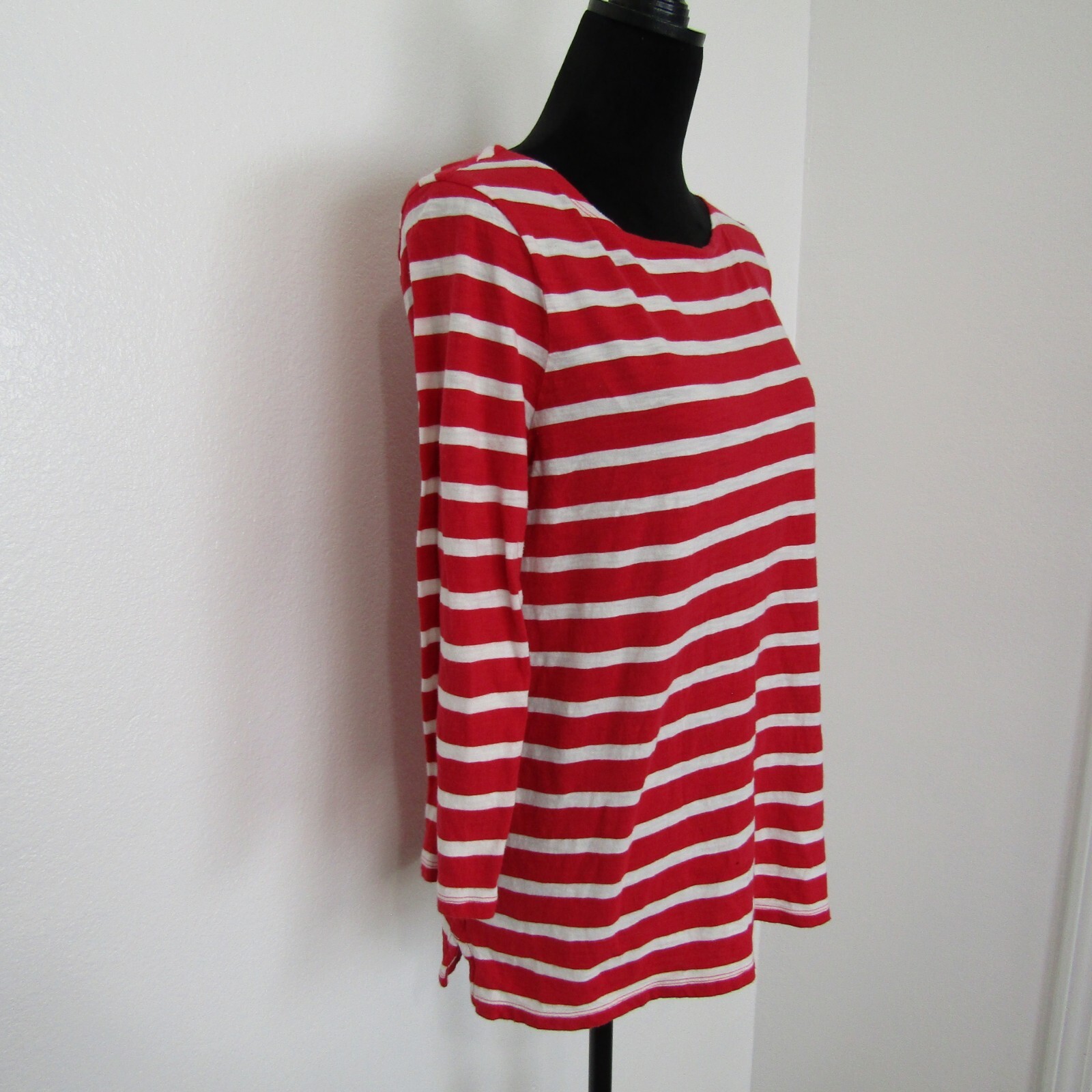 Old Navy Red White Striped Cotton Boat Neck 3/4 Sleev Blouse Top Shirt Women’s L