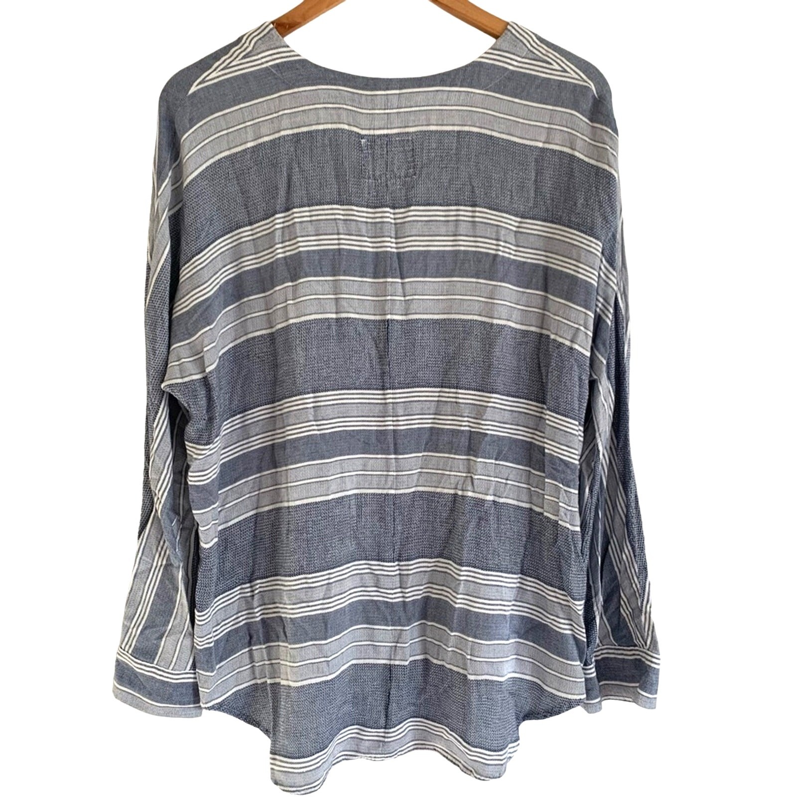 RAILS Lily Lace Up Long Sleeve Linen Blend Top Athens Stripe Blue White Medium