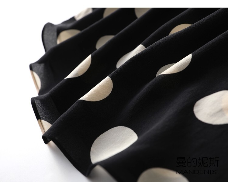 100% Mulberry Silk Black Polka Dots Short Sleeve Women T-Shirt Shirt Top MM142