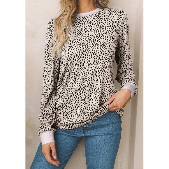 Animal Spotted Print Round Neck Long Sleeve Top X LARGE (4411)