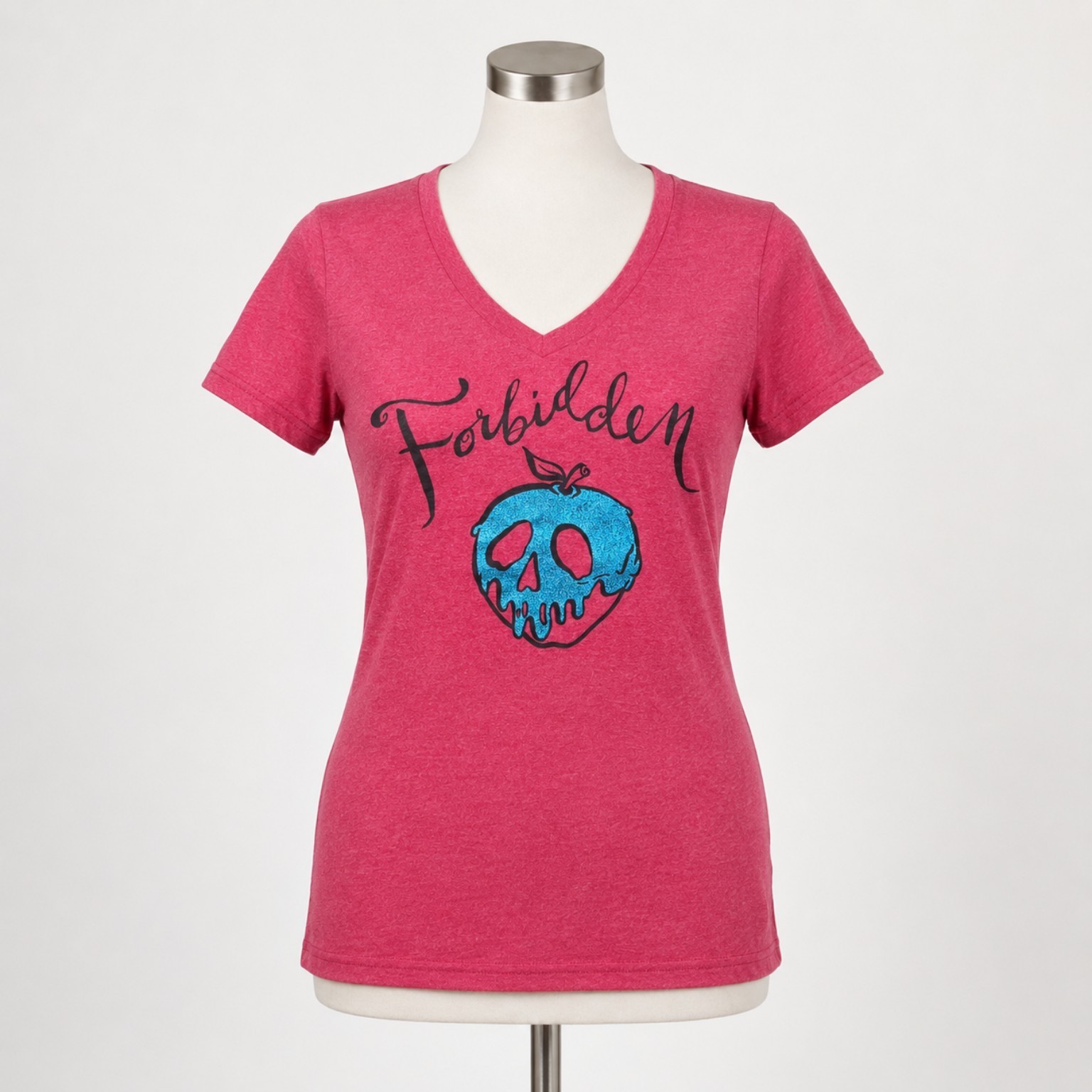 Disney Store Forbidden Poison Apple T-Shirt Women’s Medium M Heather Red Glitter