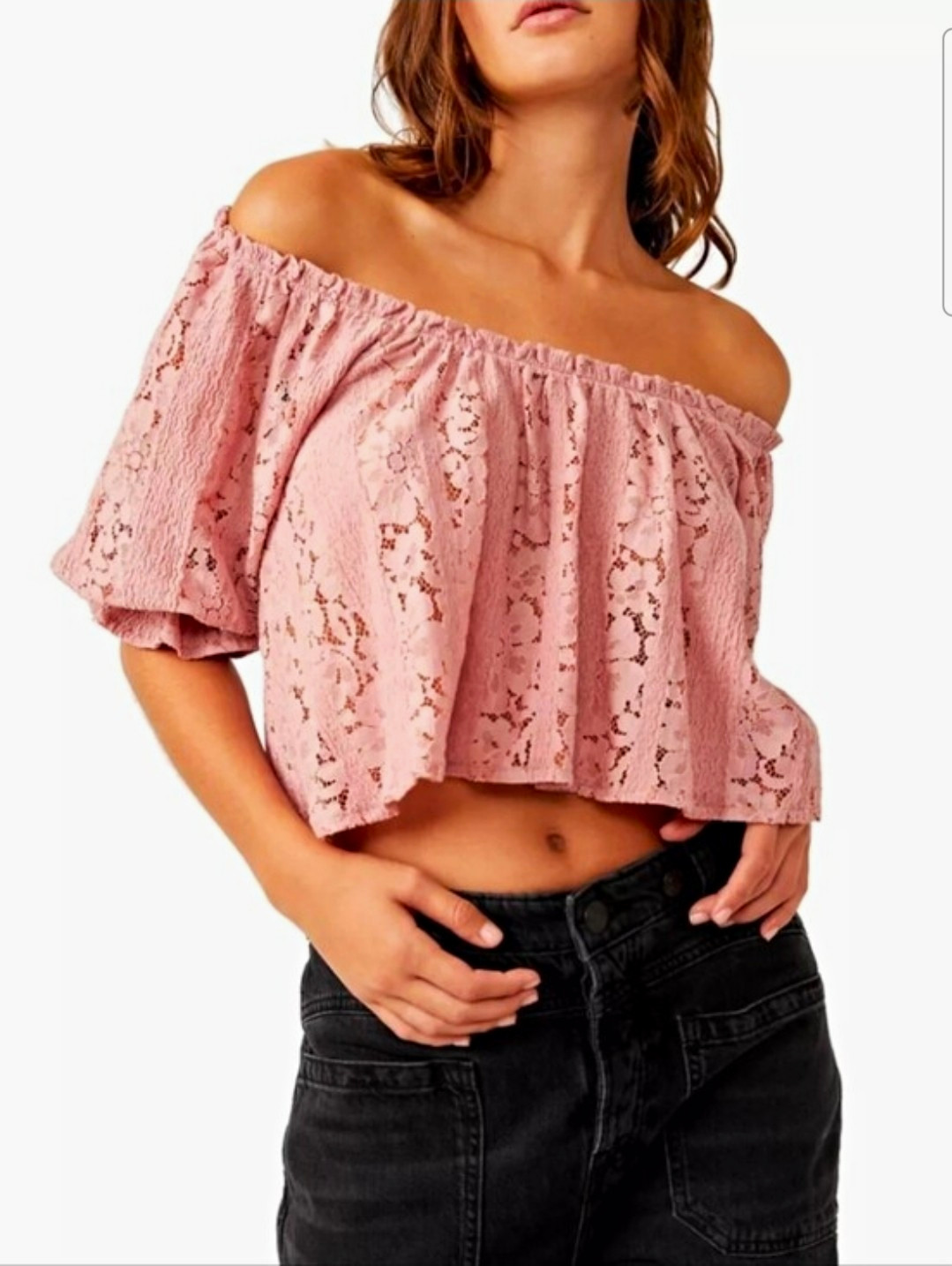 🩷XS Free People🩷 – Blush Pink Stacey Lace Top