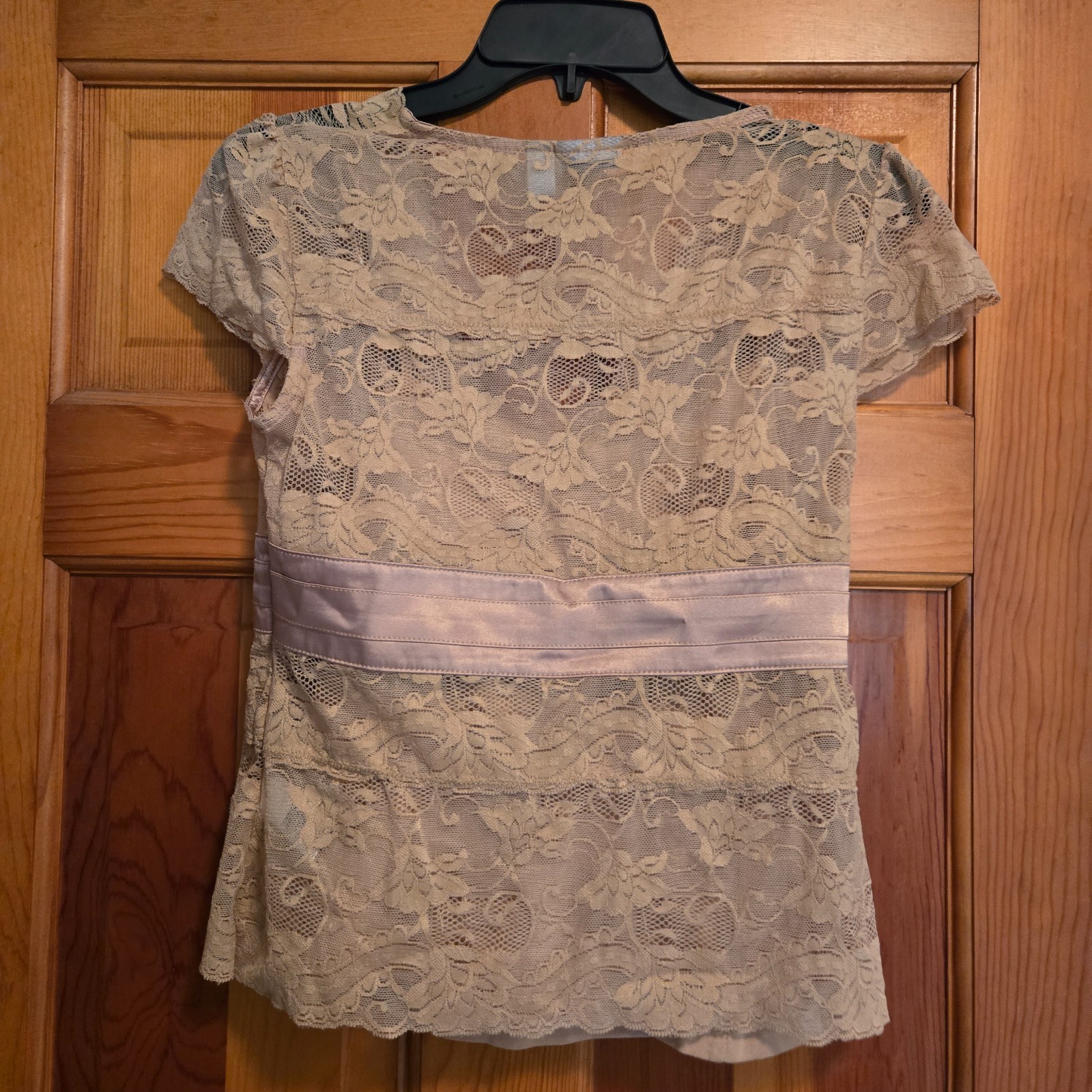 Vintage NWT Apt 9 Gold Beige Lace Short Sleeve Blouse Petite Small Boho Y2K