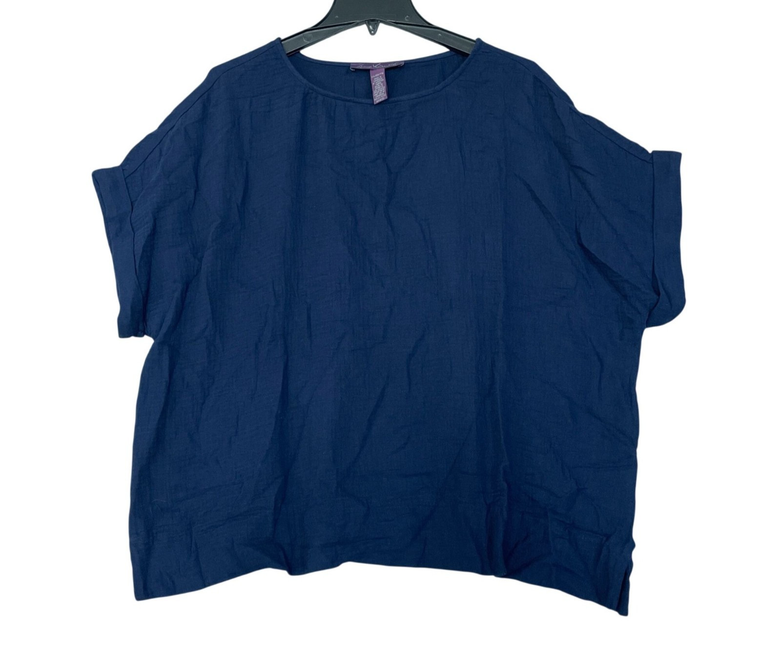 NWOT Gloria Vanderbilt Gauze Women’s XXL Navy Blue Blouse Short Sleeve B1632