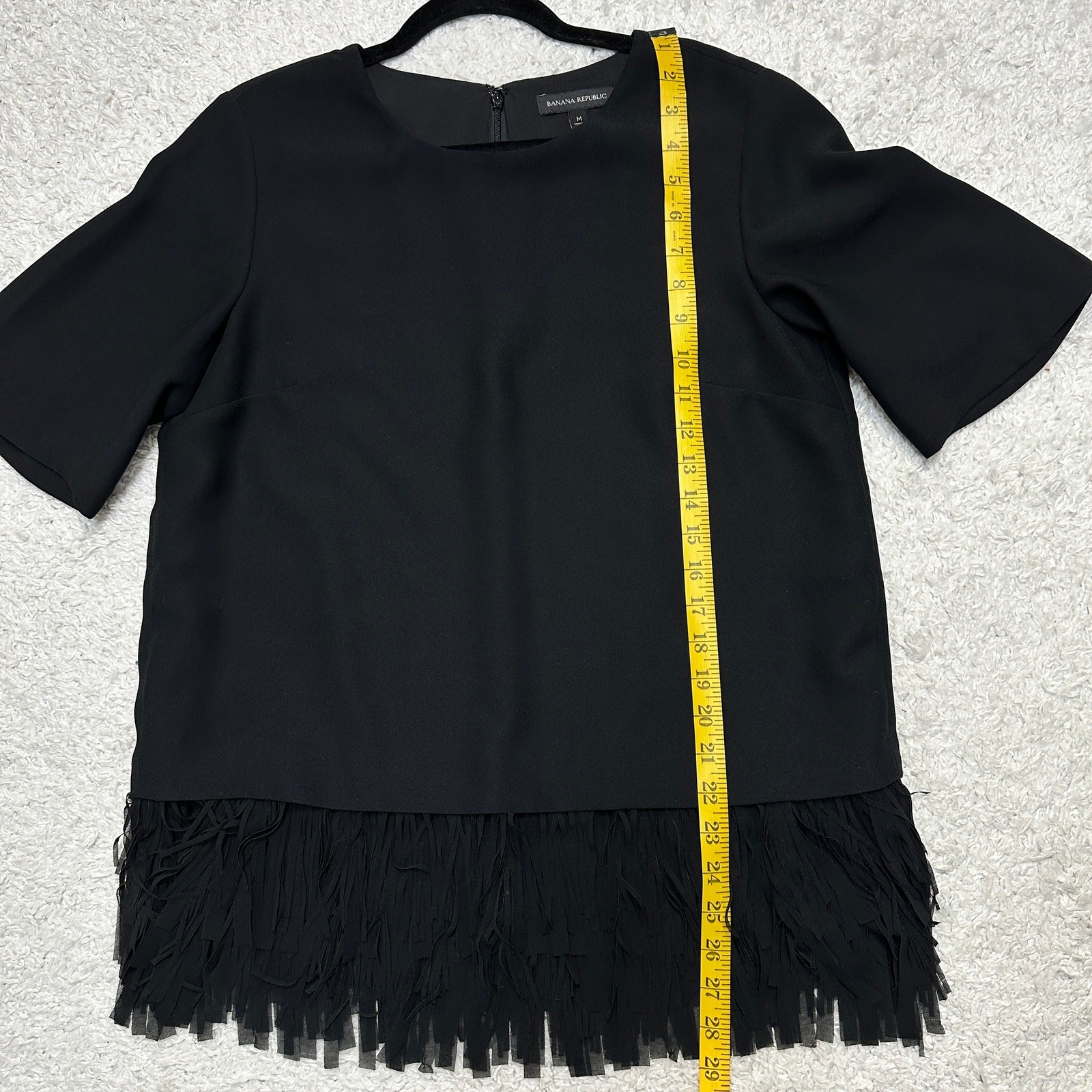Crepe Fabric Fringe Hem Oversized Blouse Black Soft Goth Office Attire Medium