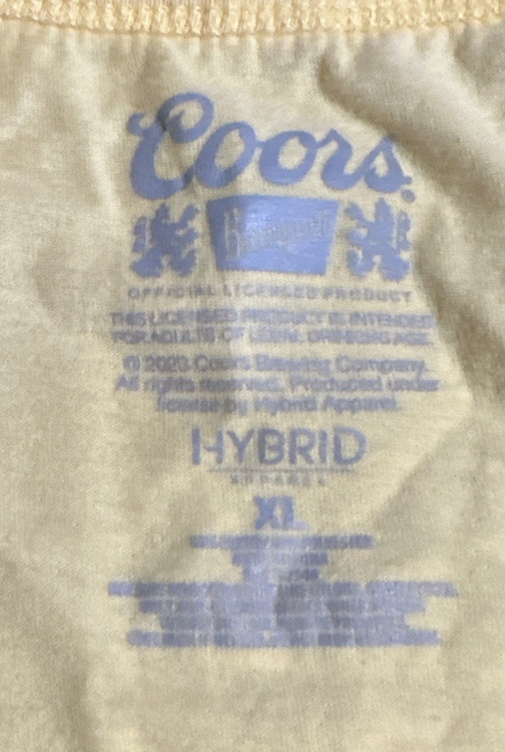 Hybrid Apparel Coors Banquet Beer T-Shirt Yellow, Size XL