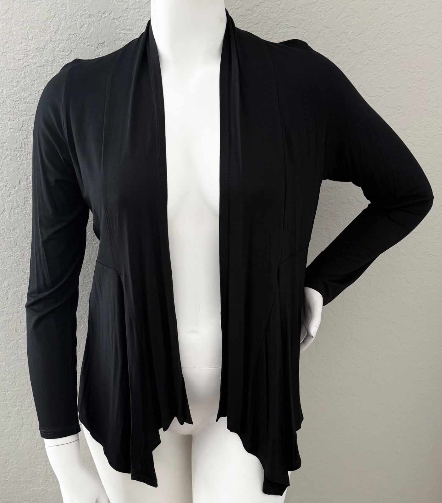 Chris & Carol Plus Open Front Draped Long Sleeve Cardigan Black 1XL 2XL 3XL New!