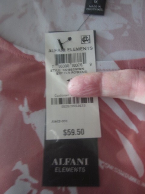 New $59.50 Tags NWT ALFANI Dusty Rose Silky Stretchy Swing Top 1X 2X 3X