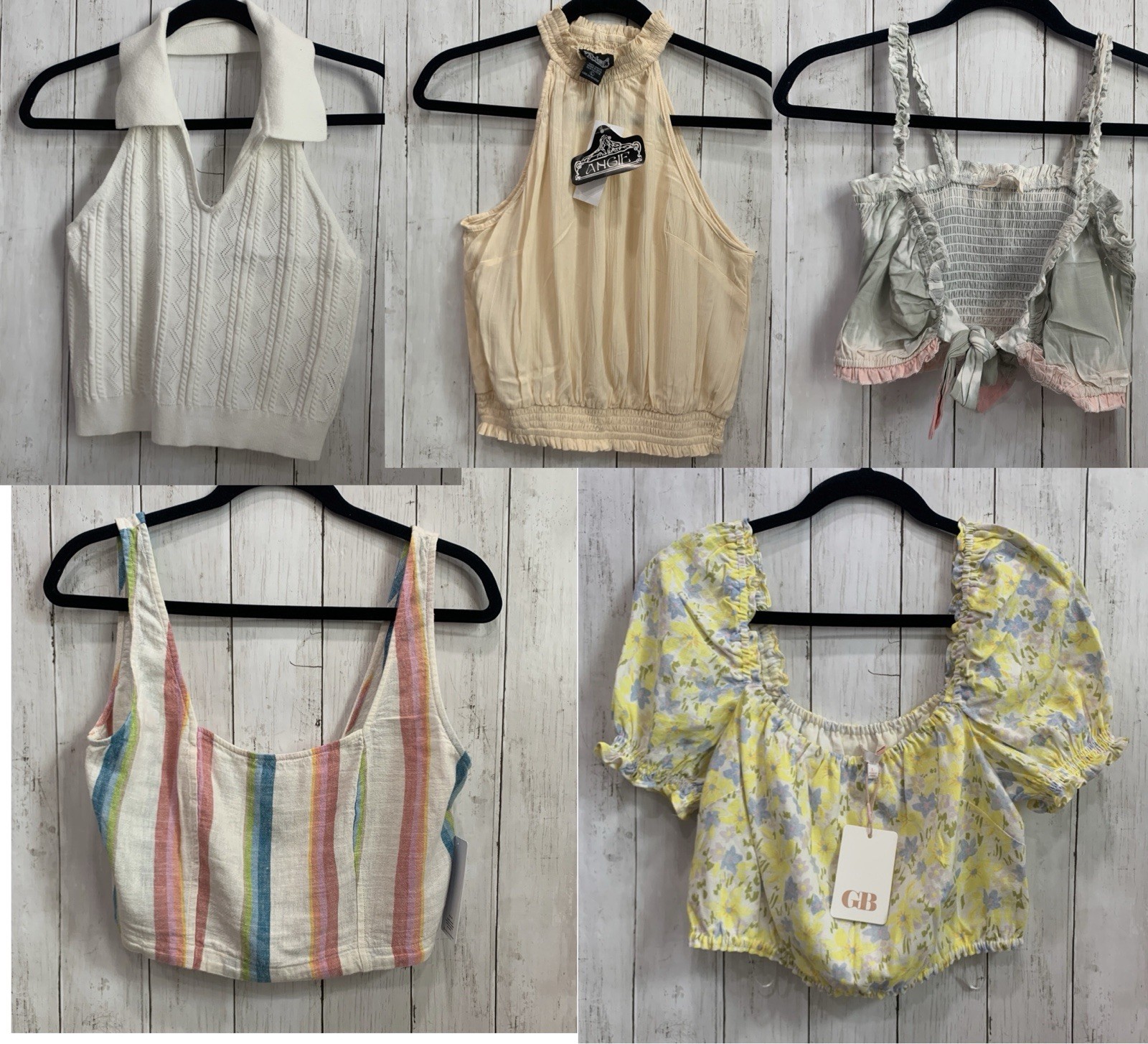 Lot Of 5 New Women’s Cropped Tops Size Large Various Brands Styles and Colors