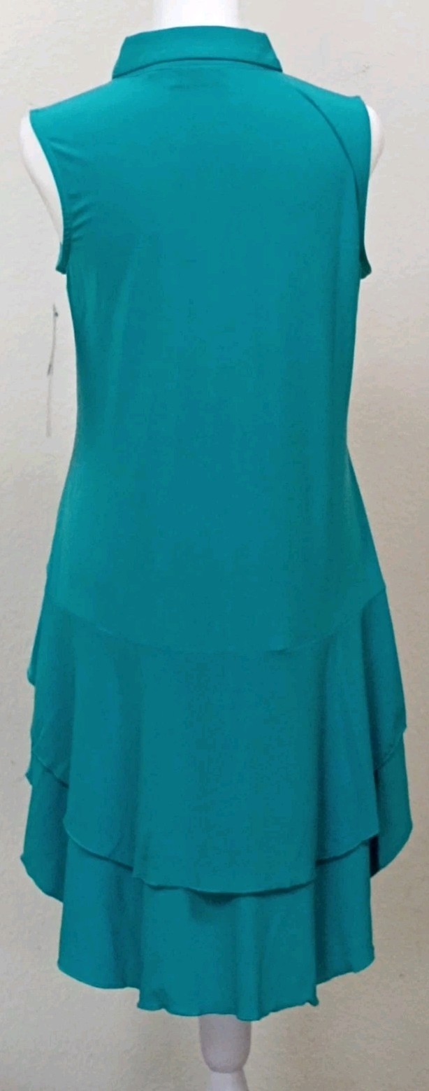 NWT Nina Leonard Miracle Matte Jersey Tiered Hi-Low Button Top Blouse Teal Small
