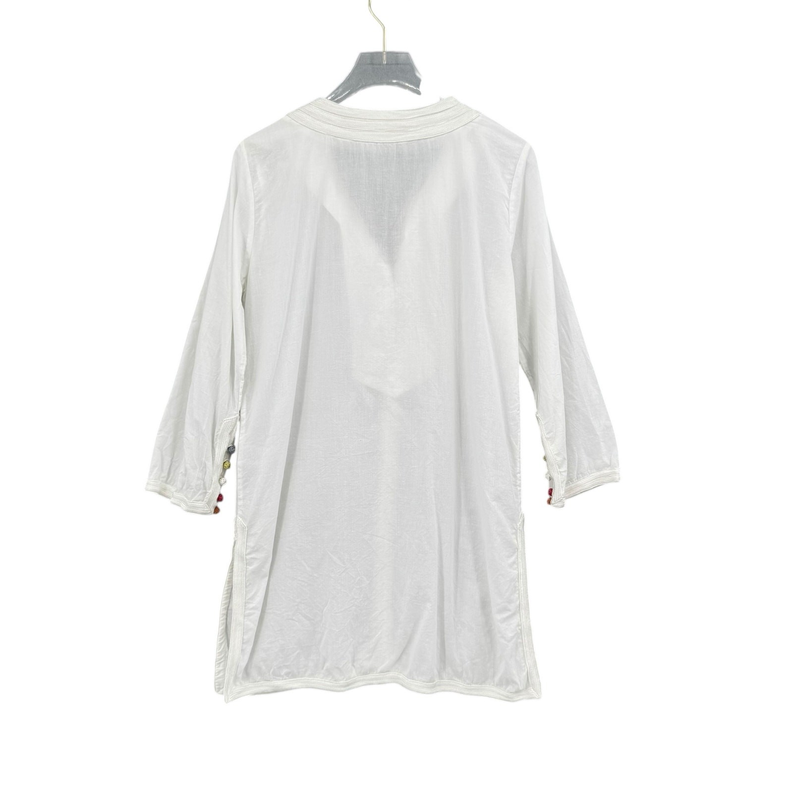 Roberta Roller Rabbit XS White & Multi Colored Button Loop 3/4 Sleeve Tunic