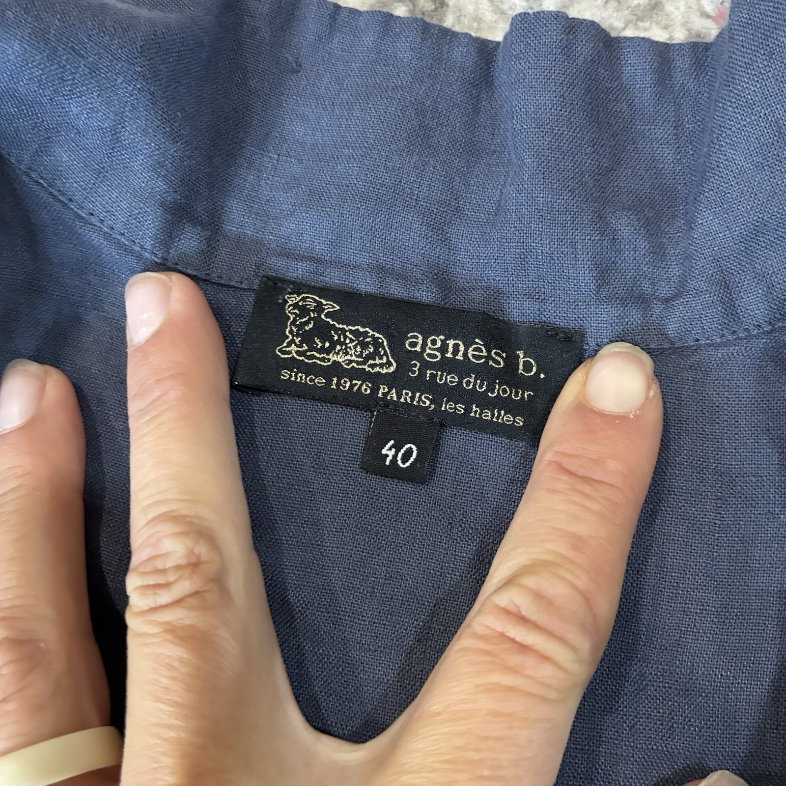 Agnes B. Blue Half button linen dress shirt size 40 France Minimalist Medium