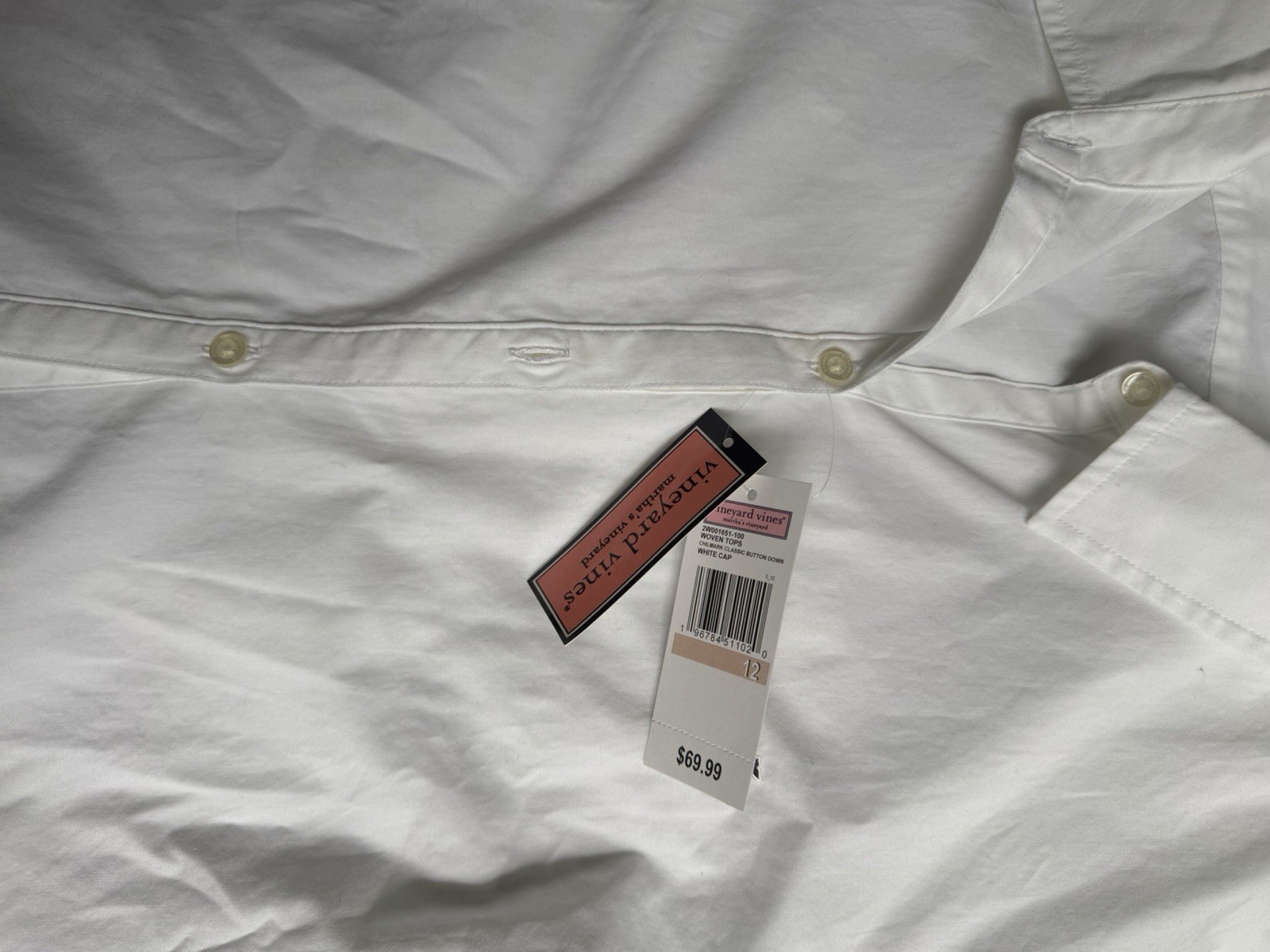 Vineyard Vines Women’s Size 12 White Button Down Long Sleeve Shirt