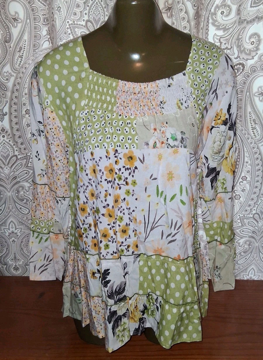 Parsley & Sage Tunic Top Floral BOHO Shirt Size M