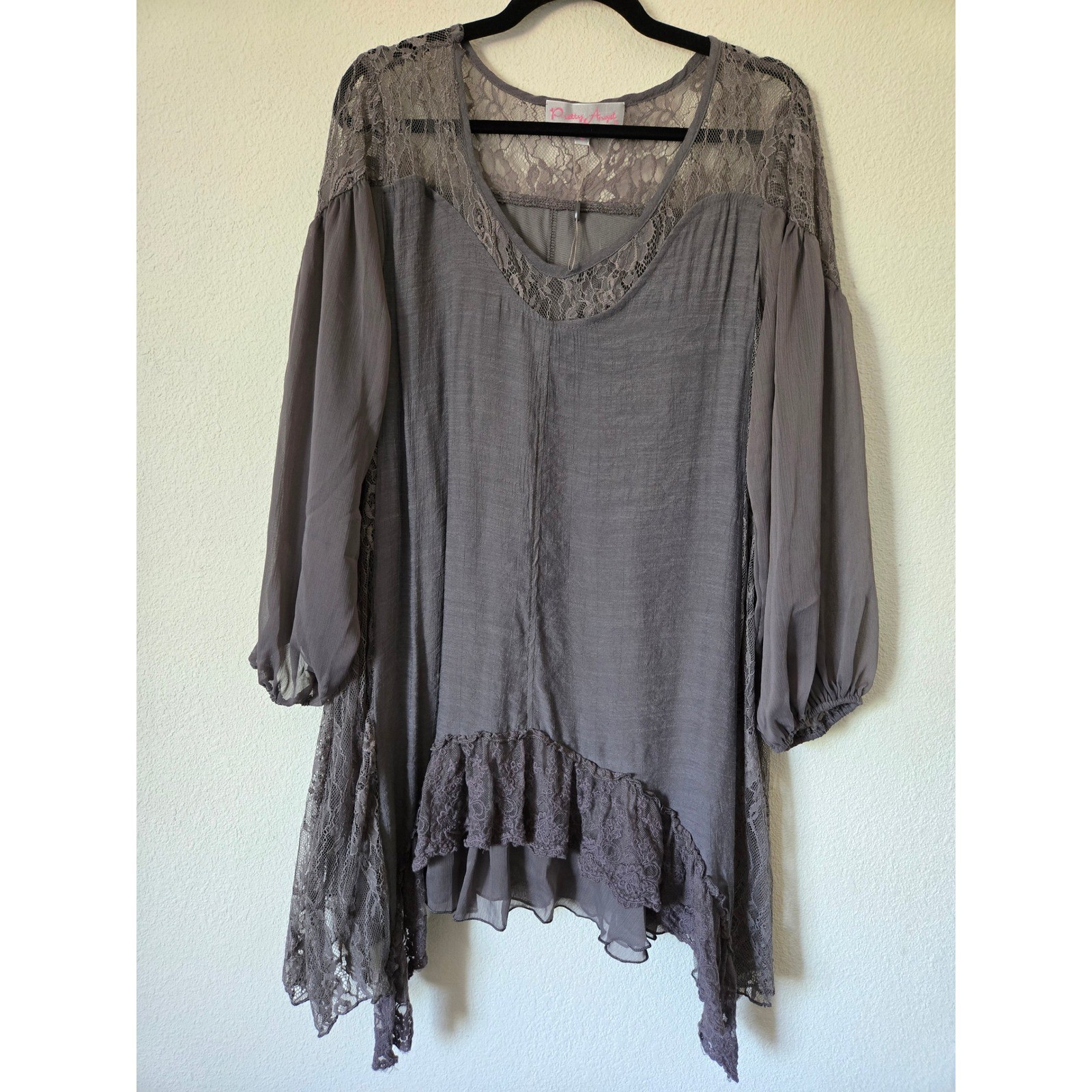 Pretty Angel Womens L Lace Tunic Top Boho Crochet Embroidered WHIMSIGOTH Fairy
