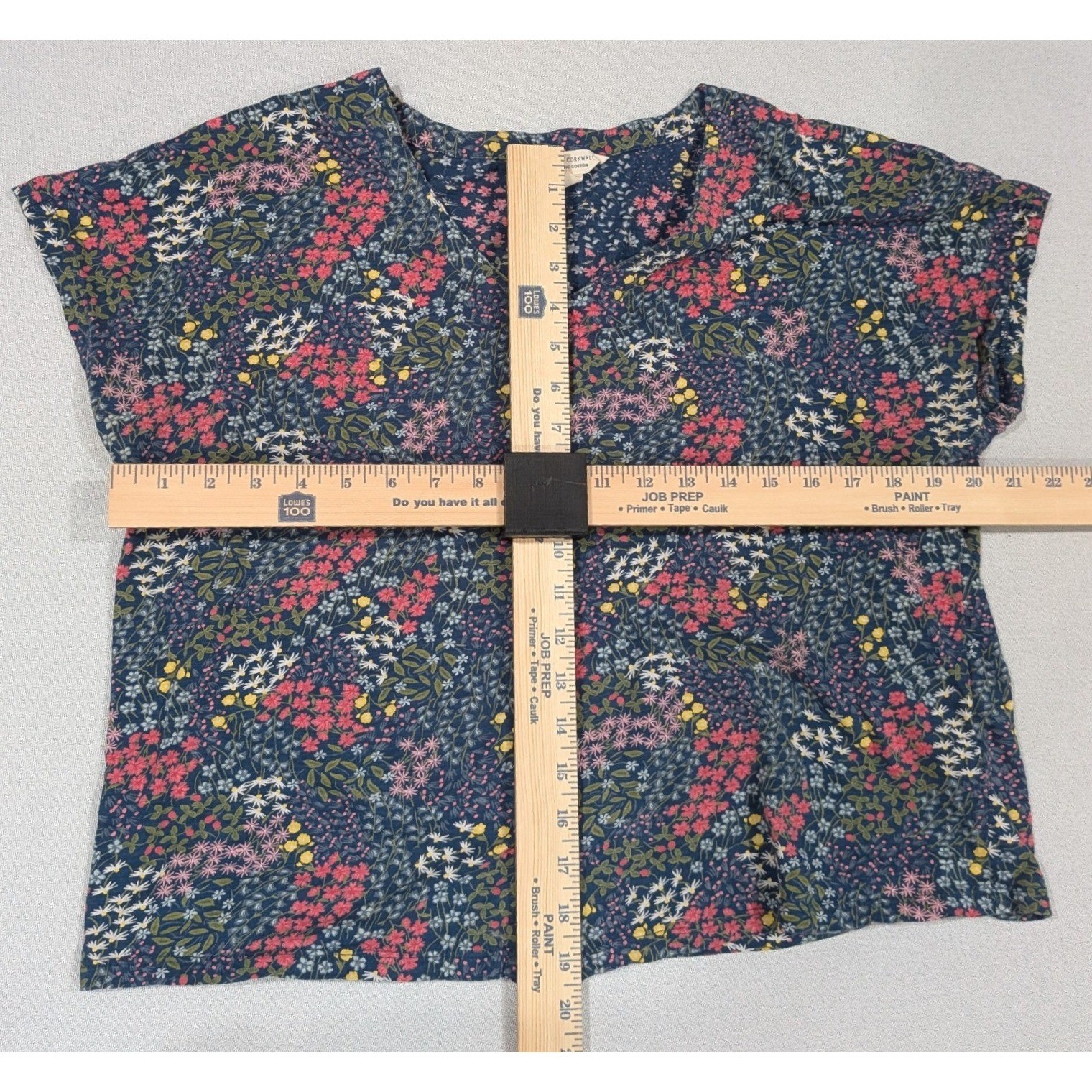 Seasalt Cornwall Blouse Womens 10 Blue Floral Organic Cotton V-Neck Top