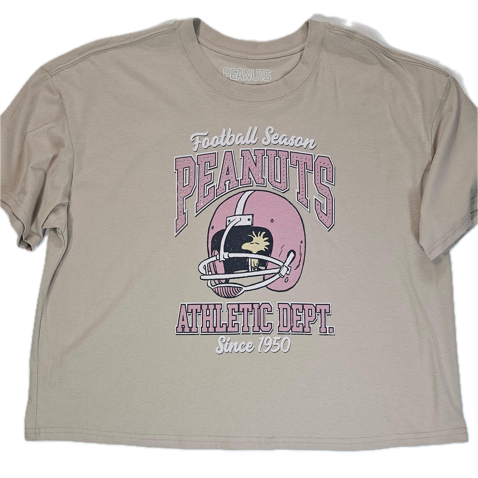 Peanuts Woodstock Football Season Shirt Women XL Beige Athletic Dept Graphic Tee