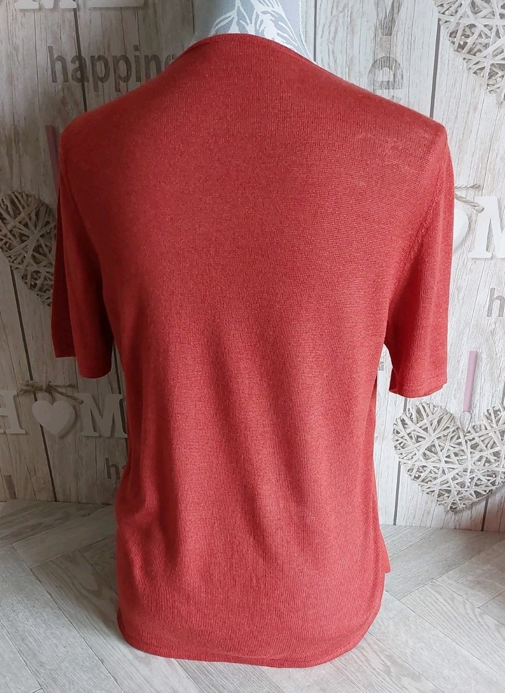 Peter Hahn Women’s S Virgin Merino Wool Faux Suede Rust Brown Short Sleeve Top