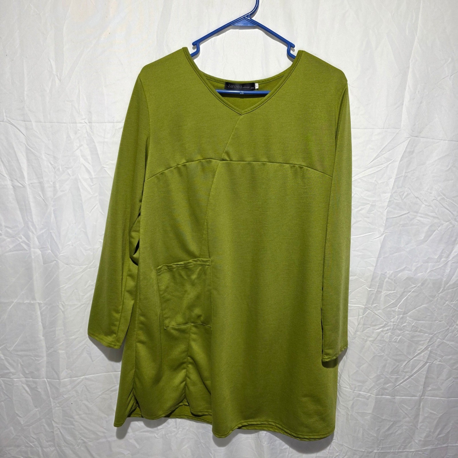 Zanzea Collection Olive Green Long Sleeve V-Neck Tunic Top with Pocket XXL