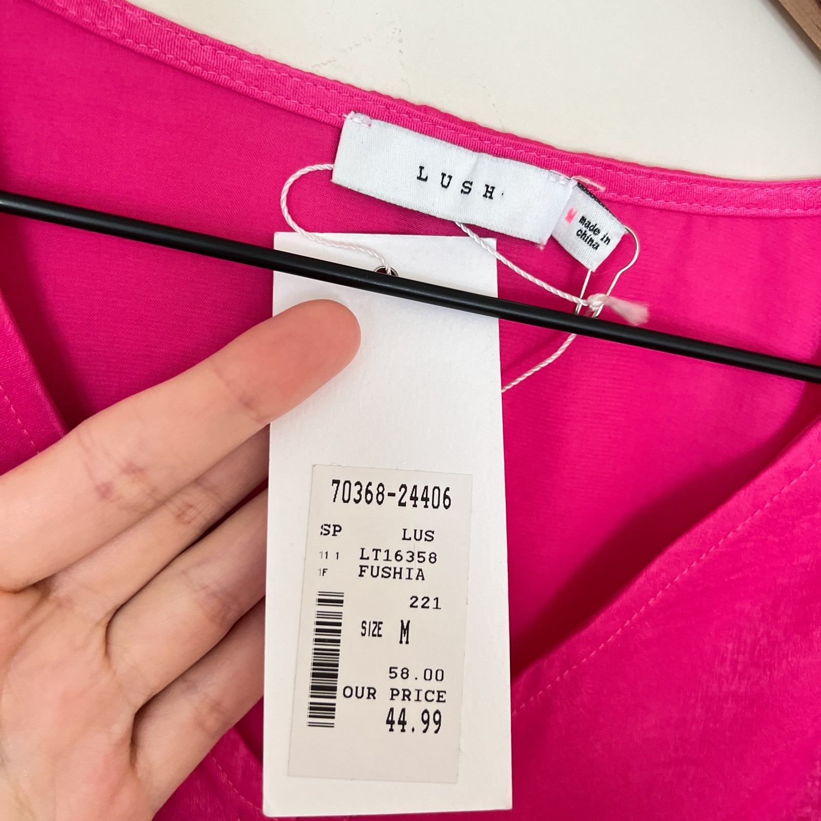 NWT Lush Fushia Pink Satin Long Sleeve Cinched Front Blouse Size Medium