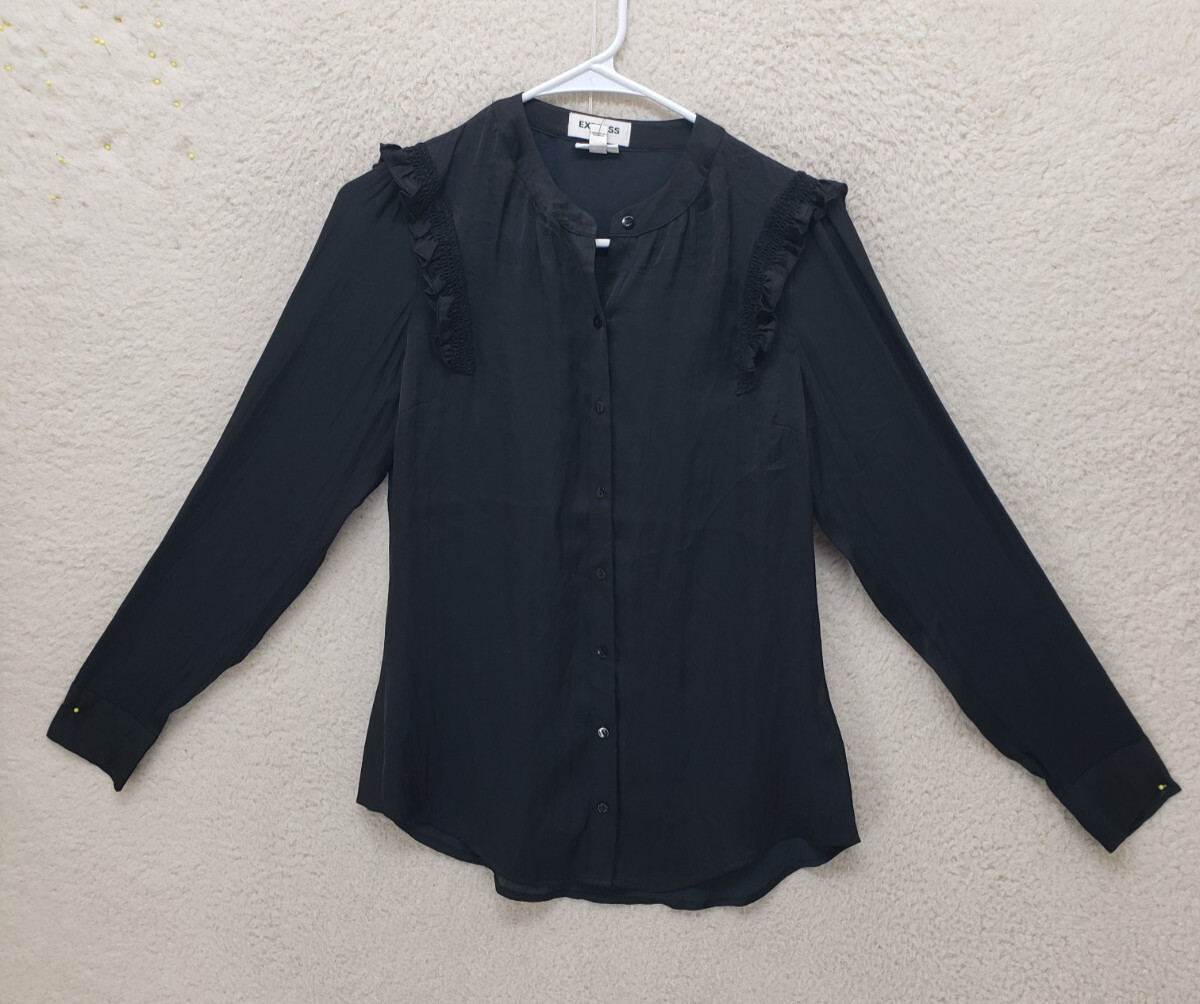 Express Women Top Extra Small Black 100% Polyester Long Sleeve Slim Fit Blouse