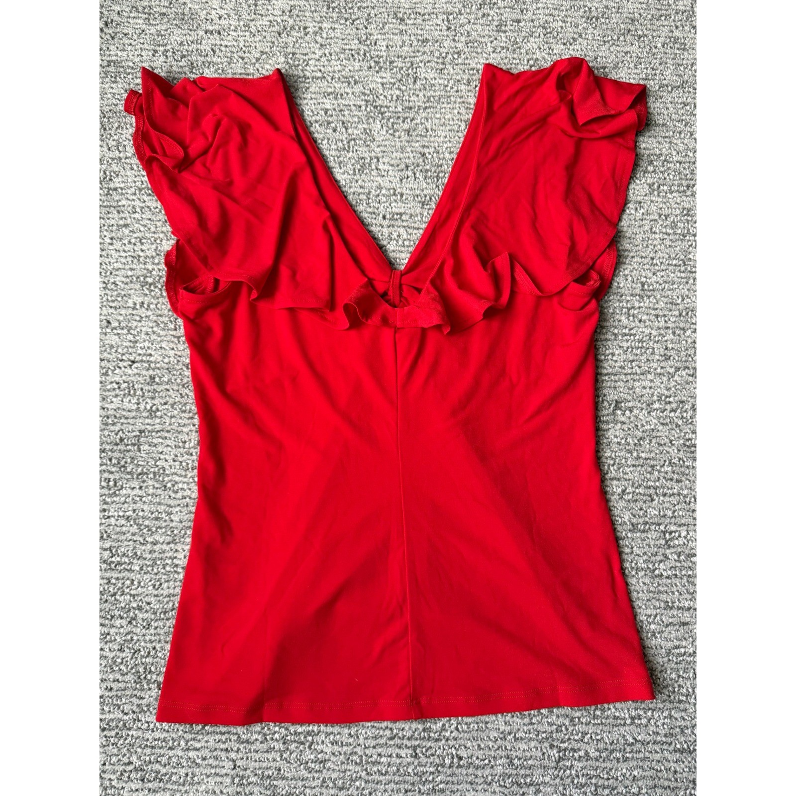 Venus Womens Red Ruffle Sleeve V-Neck Knot Front Dressy Knit Top Size Medium