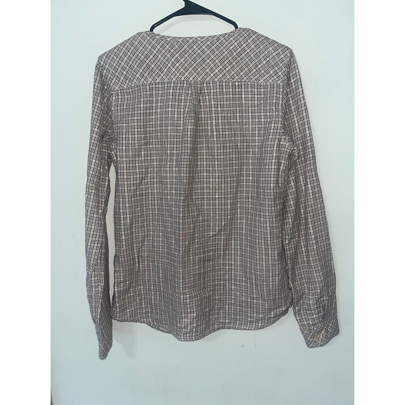 Madison Scotch Quarter Zip Neutral Plaid Cotton Top Sz 3