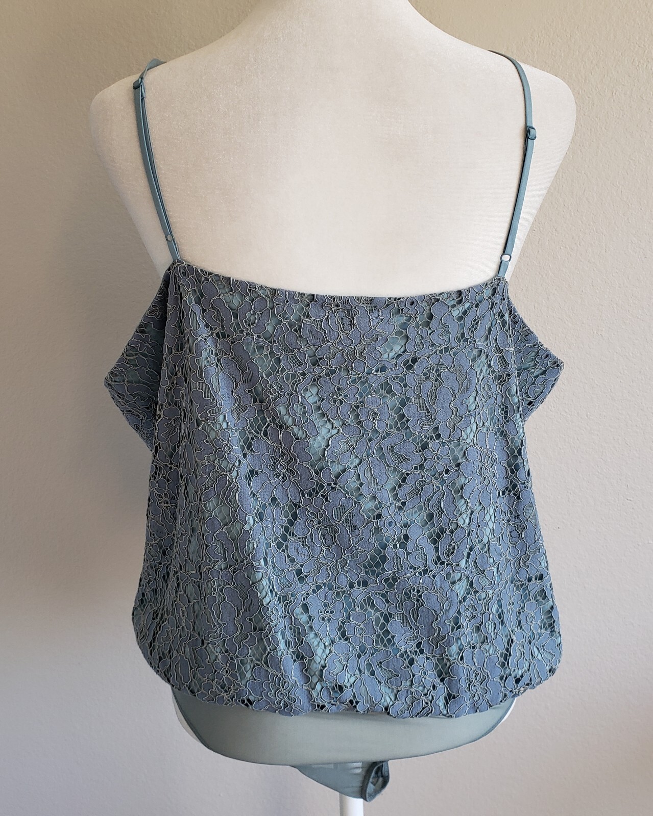New WAYF Lace Bodysuit Size XL Crossover Cami Blue Smoke Lined Party Cocktail
