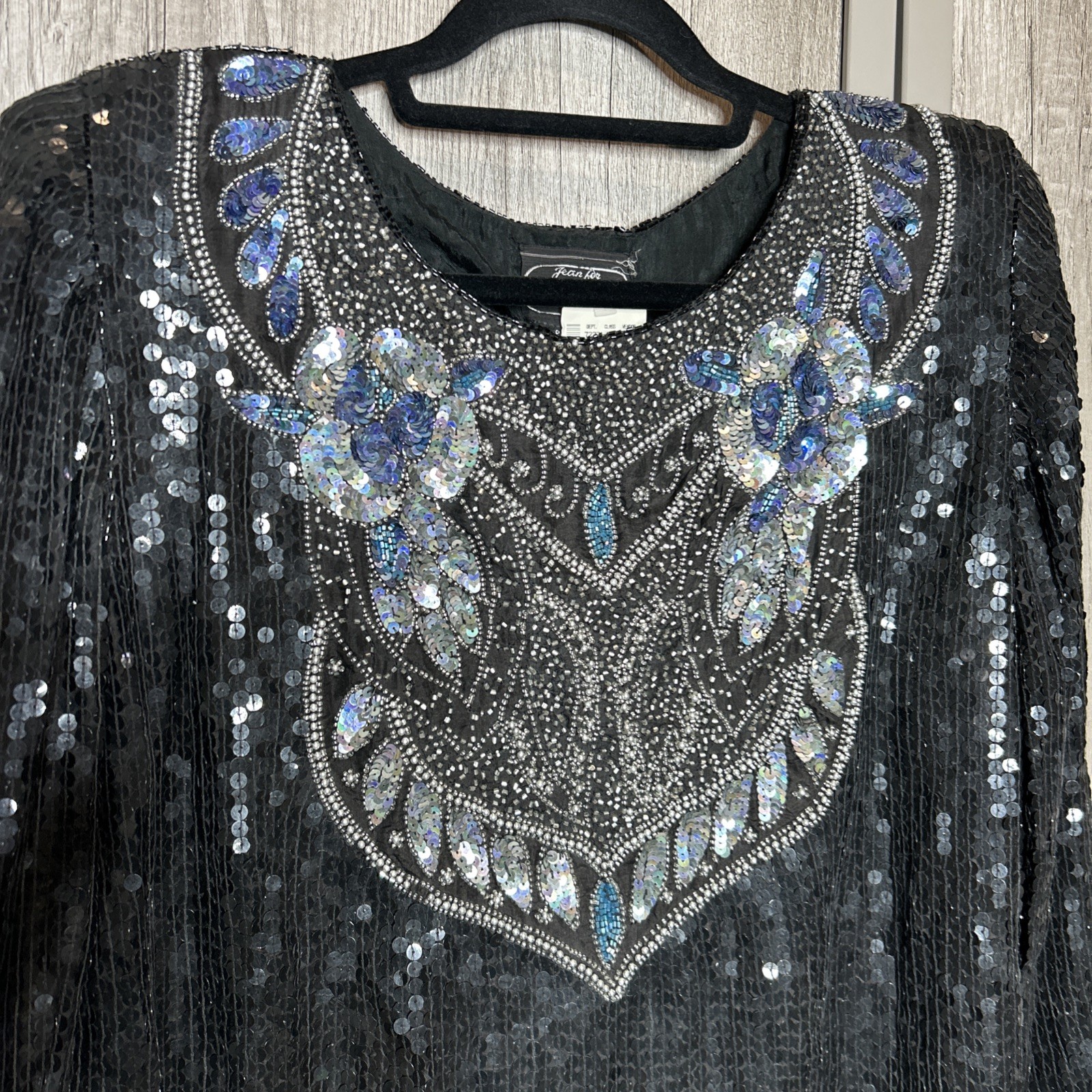 Jean for Joseph Le Bon Beaded Top Women Size M Silk Black Silver Long Sleeves