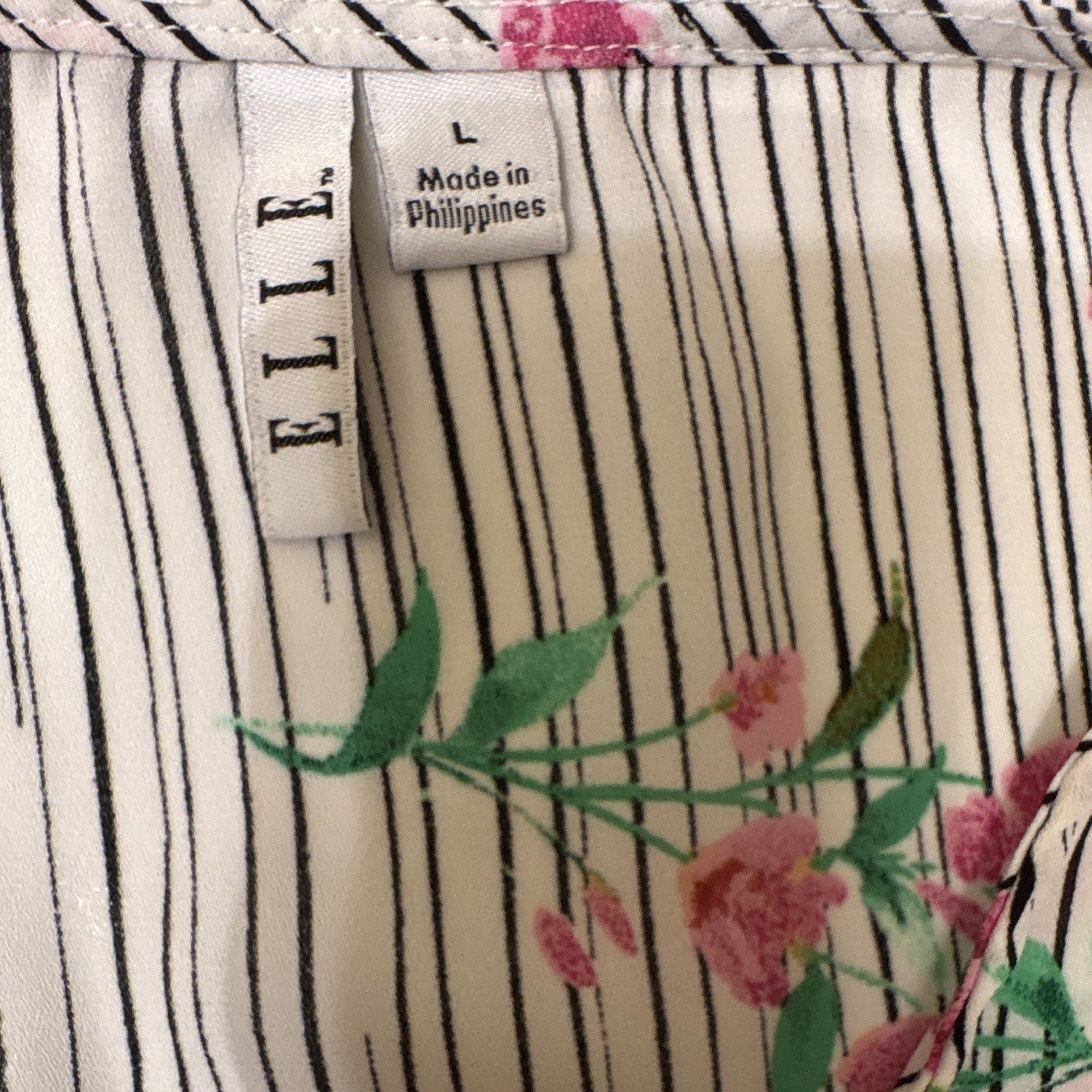 Elle White Floral Stripe Woven Ruffle Sleeveless Pullover Tank Top Regular L