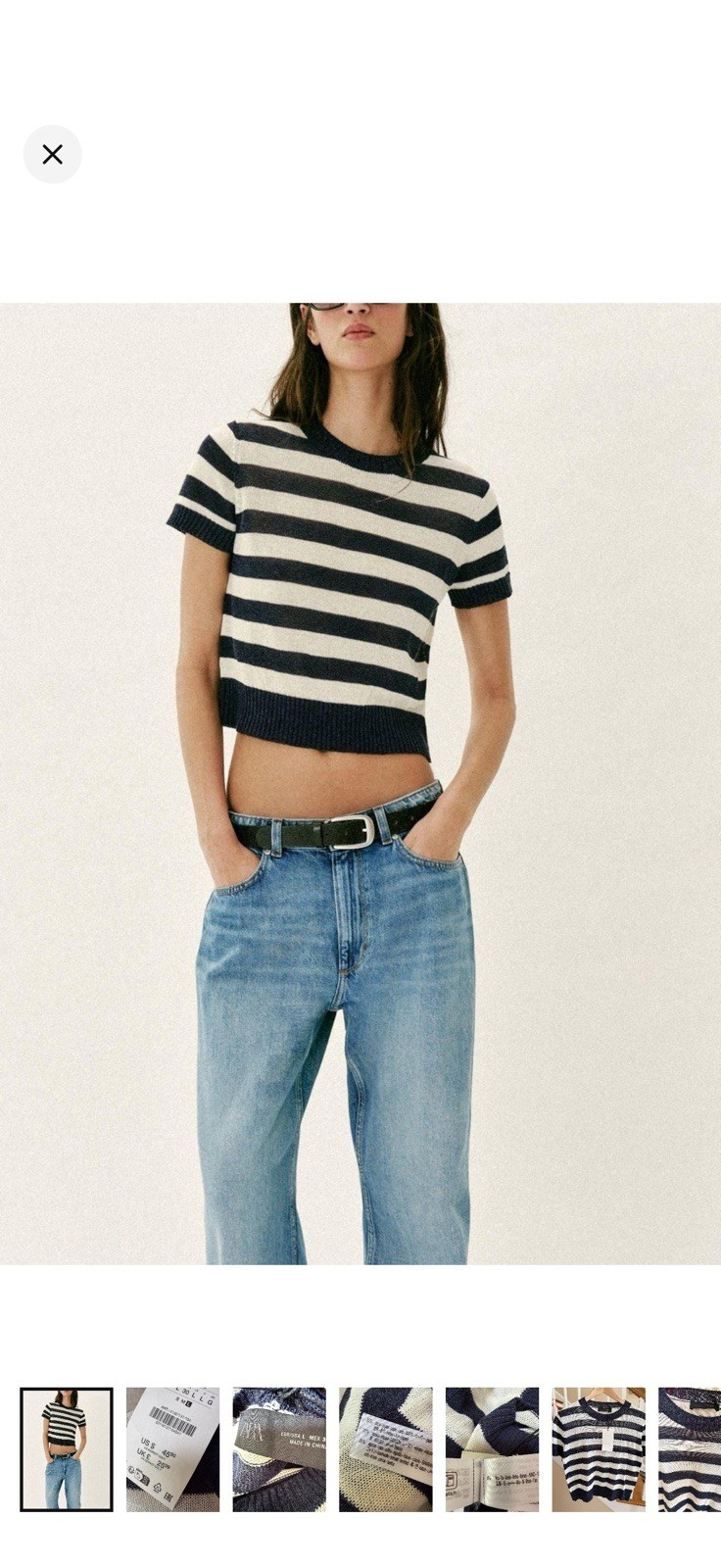 ZARA linen and paper blend striped knit top